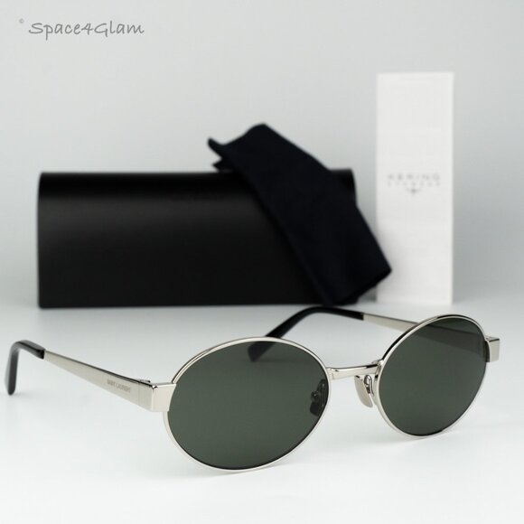 Saint Laurent Women Sunglasses Silver Grey Oval SL692 002 BRAND NEW - Picture 1 of 13